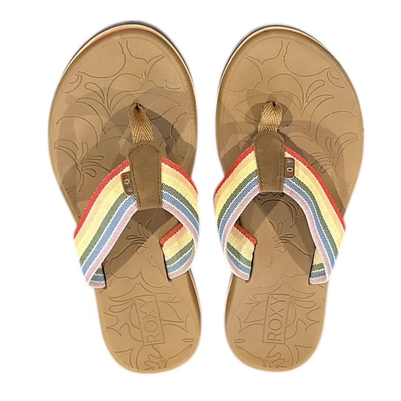 Roxy Colbert Hi High Multicolor Rainbow Stripe Cushioned Sandals Flip Flops 10 - Picture 5 of 11